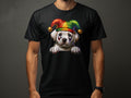 Cute Labrador Retriever Dog Pup in Jester Hat TShirt Colorful Harlequin Cap Pet Lover Gift Unisex TShirt for All Ages Graphic Tee – Soft Feel · Trending Graphic Apparel