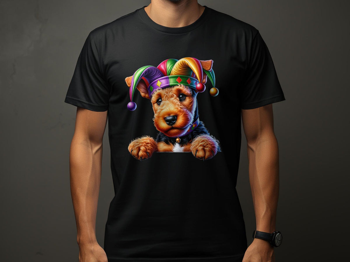Airedale Terrier Dog Pup Jester Hat Design Dog Lover Gifts Present For Mans Best Friend Pet Gift Dog Design T Shirt Hoodie Sweatshirt Hoodie – Bold Style · Perfect For Daily Wear