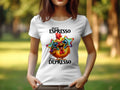 Women39s Sarcastic TShirt More Espresso Less Depresso with Colorful Chicken Design Graphic Tee – Feel-Good Design · Trending Graphic Apparel