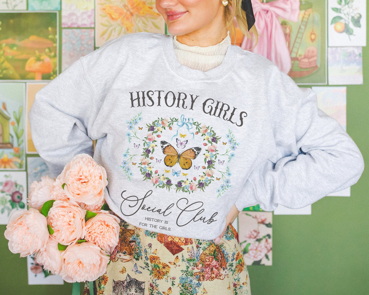 Whimsigoth History Sweatshirt for Butterfly Lover History Girls Social Club Cute Light Academia Soft Girl Style Crewneck History Major Sweatshirt – Everyday Comfort · Trending Graphic Apparel