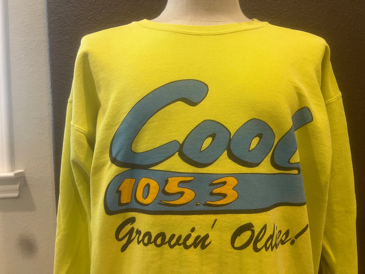 Vintage 9039s Cool 1053 Oldies Radio Station Yellow Crewneck Sweatshirt Size L Sweatshirt – Bold Style · Trending Graphic Apparel