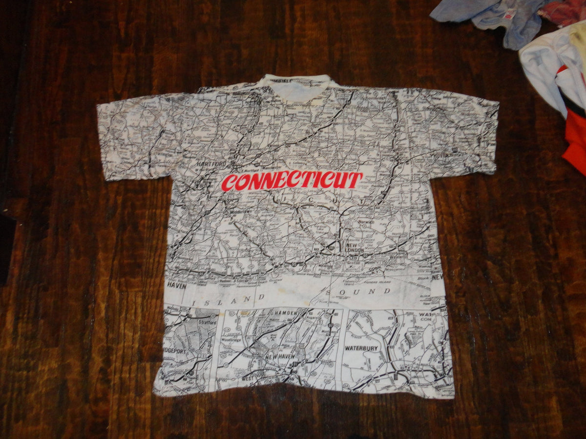 Vintage 9039s Connecticut AOP All Over Print Map Tourist T shirt XL Graphic Tee – Warm & Stylish · Trending Graphic Apparel
