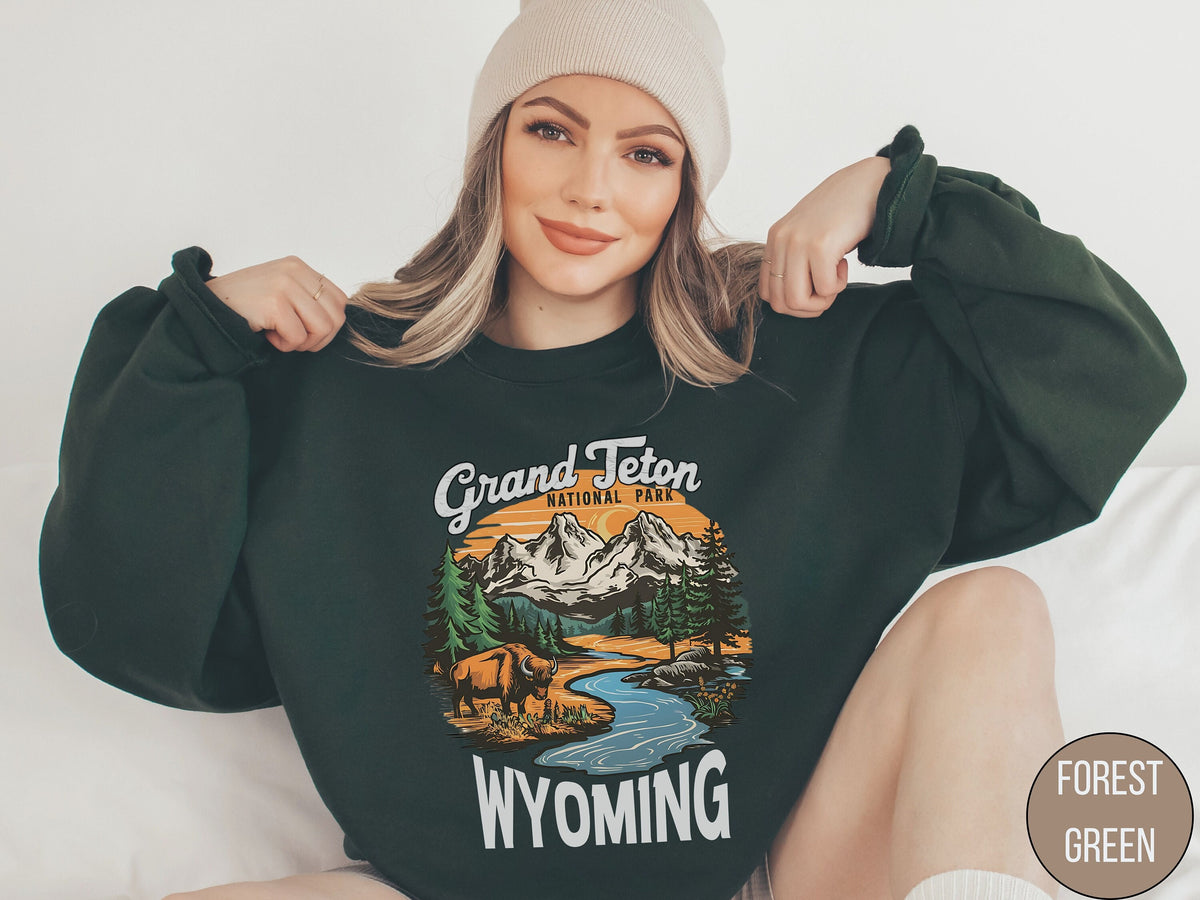 Grand Teton National Park Sweatshirt Vintage Wyoming Sweatshirt Grand Teton National Park gifts Wyoming Shirt Hiking souvenir gift Sweatshirt – Bold Style · Great Gift For Fans