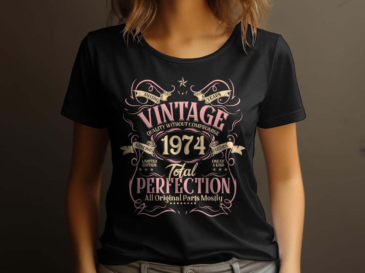 Vintage 1974 Total Perfection TShirt Classic Retro Birthday Gift Genuine Quality Limited Edition Top Graphic Tee – Feel-Good Design · Trending Graphic Apparel