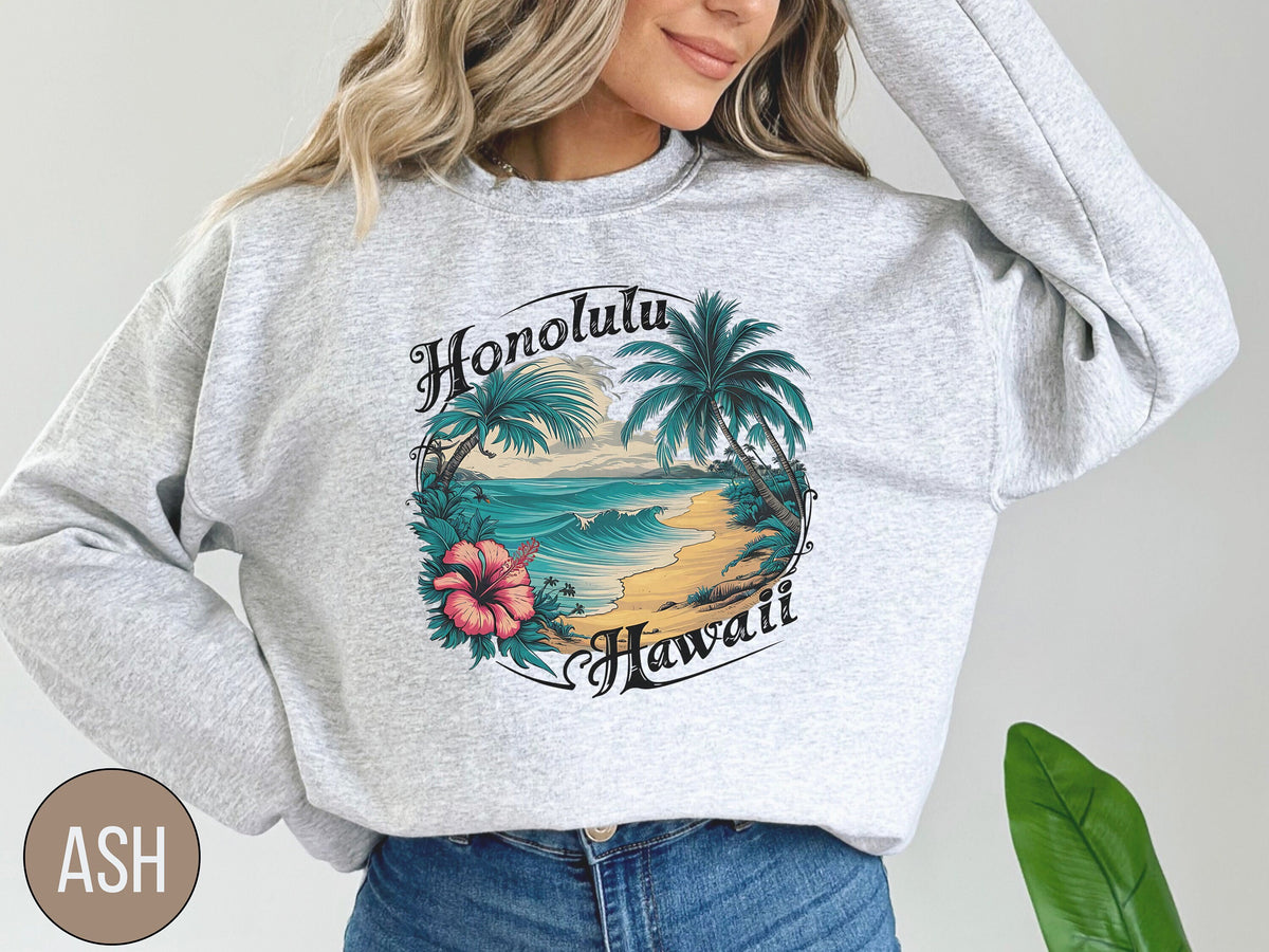 Honolulu Hawaii Sweatshirt Retro Hawaii Crewneck Beach Sweatshirt Vintage Sweatshirt Sunset Sweatshirt Summer Sweatshirt Homolulu Sweater Sweatshirt – Fan Favorite · Great Gift For Fans