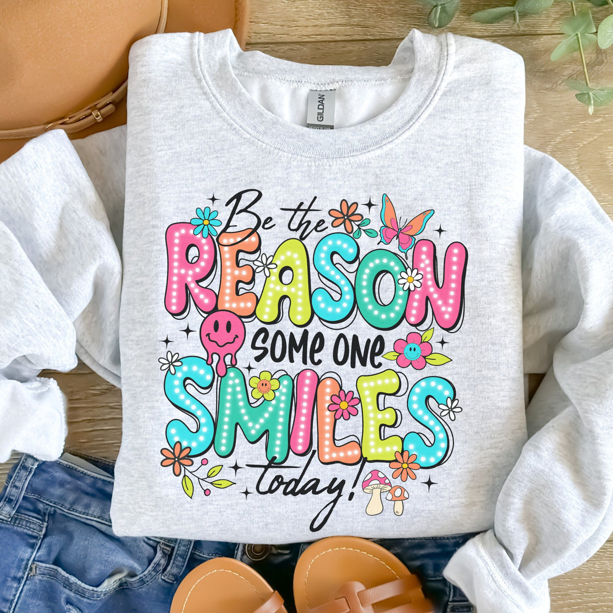 Be the Reason Someone Smiles Today DTF Transfer Mental Health Direct to Film Print Ready to Press Positive Quote with Bright Doodle Letters Graphic Tee – Easygoing Wear · Top Pick For Any Outfit
