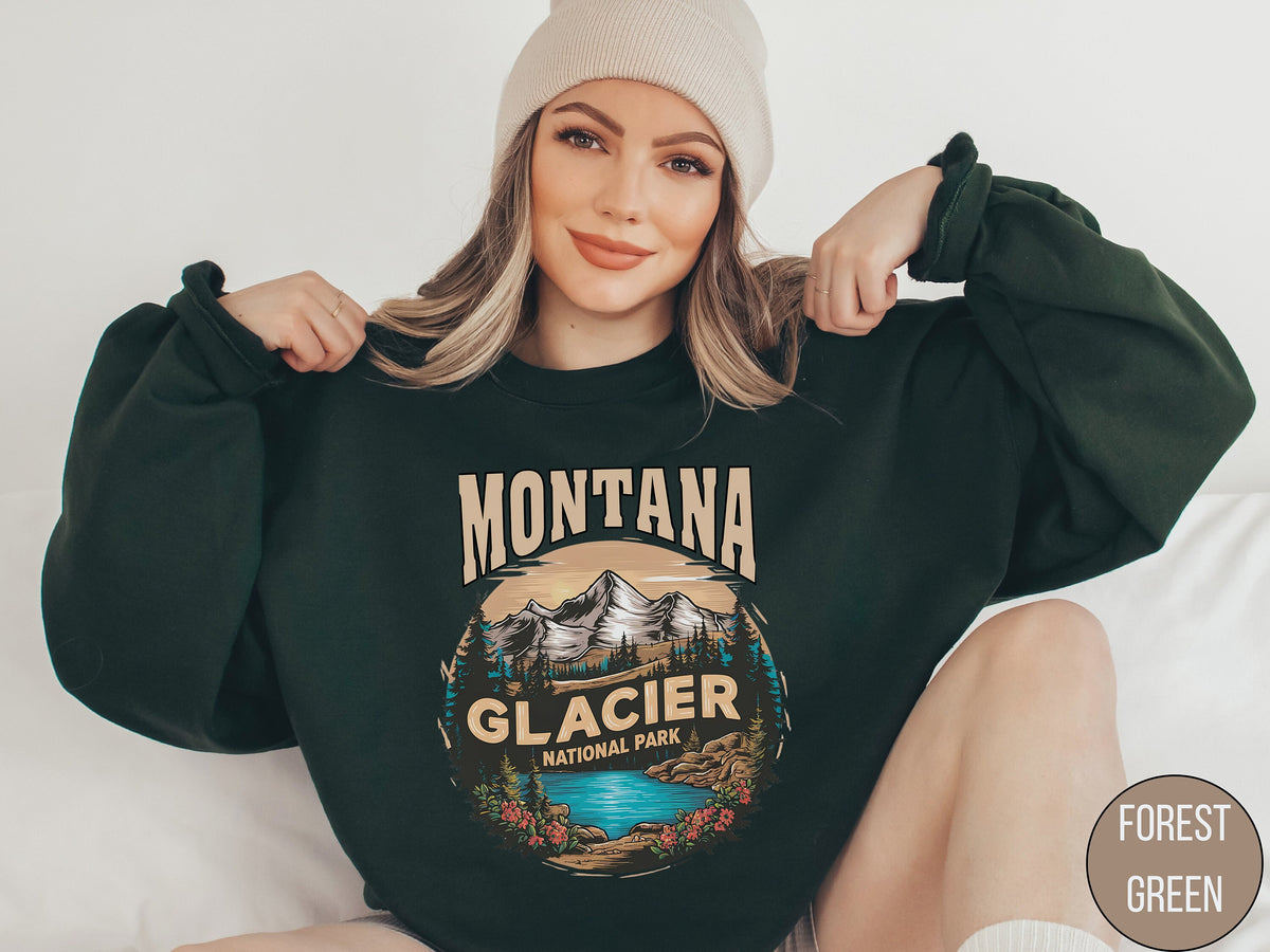 Glacier National Park Sweatshirt Vintage Montana Sweatshirt Glacier National Park gifts Glacier Souvenir Hiking shirt Camping Trip sweater Sweatshirt – Warm & Stylish · Great Gift For Fans