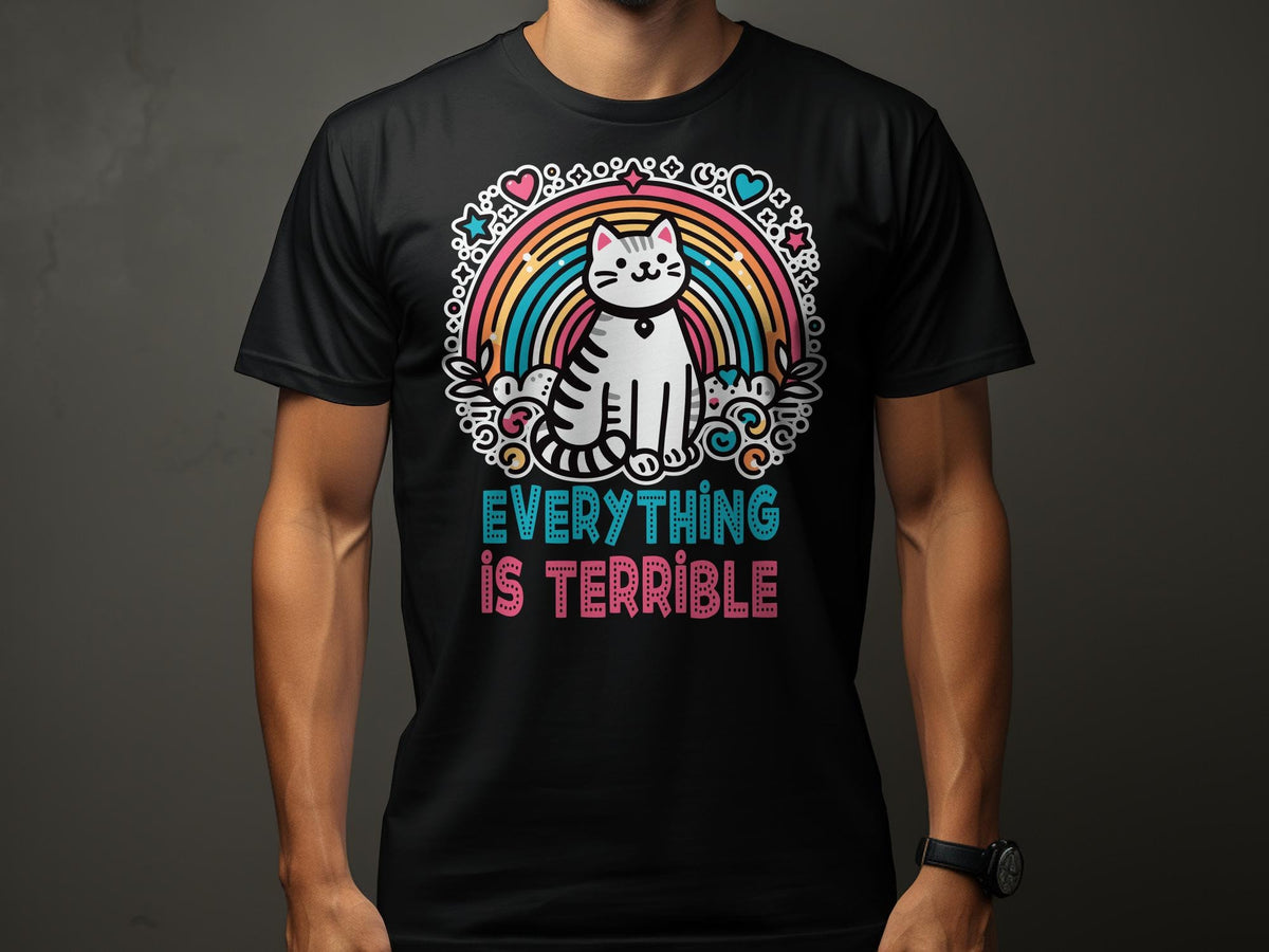 Cute Cat TShirt Everything Is Terrible Rainbow and Hearts Graphic Tee Unisex Apparel Graphic Tee – Aesthetic Look · Top Pick For Any Outfit