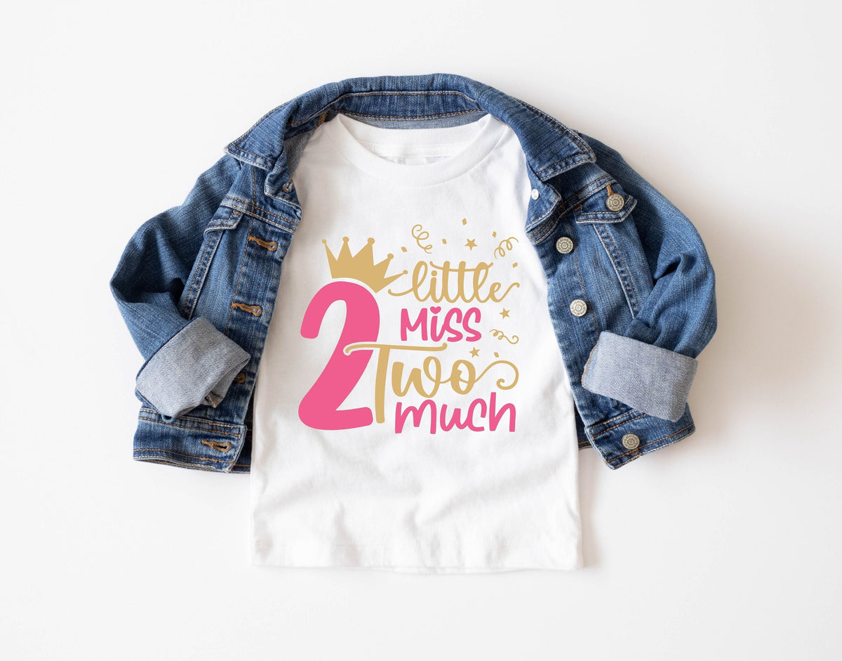 Little Miss Two Much Shirt Second Birthday Girl T Shirt Two Years Old Shirt for Girl 2nd Birthday Party Shirt 2 Birthday Girl Party Gift Graphic Tee – Aesthetic Look · Great Gift For Fans