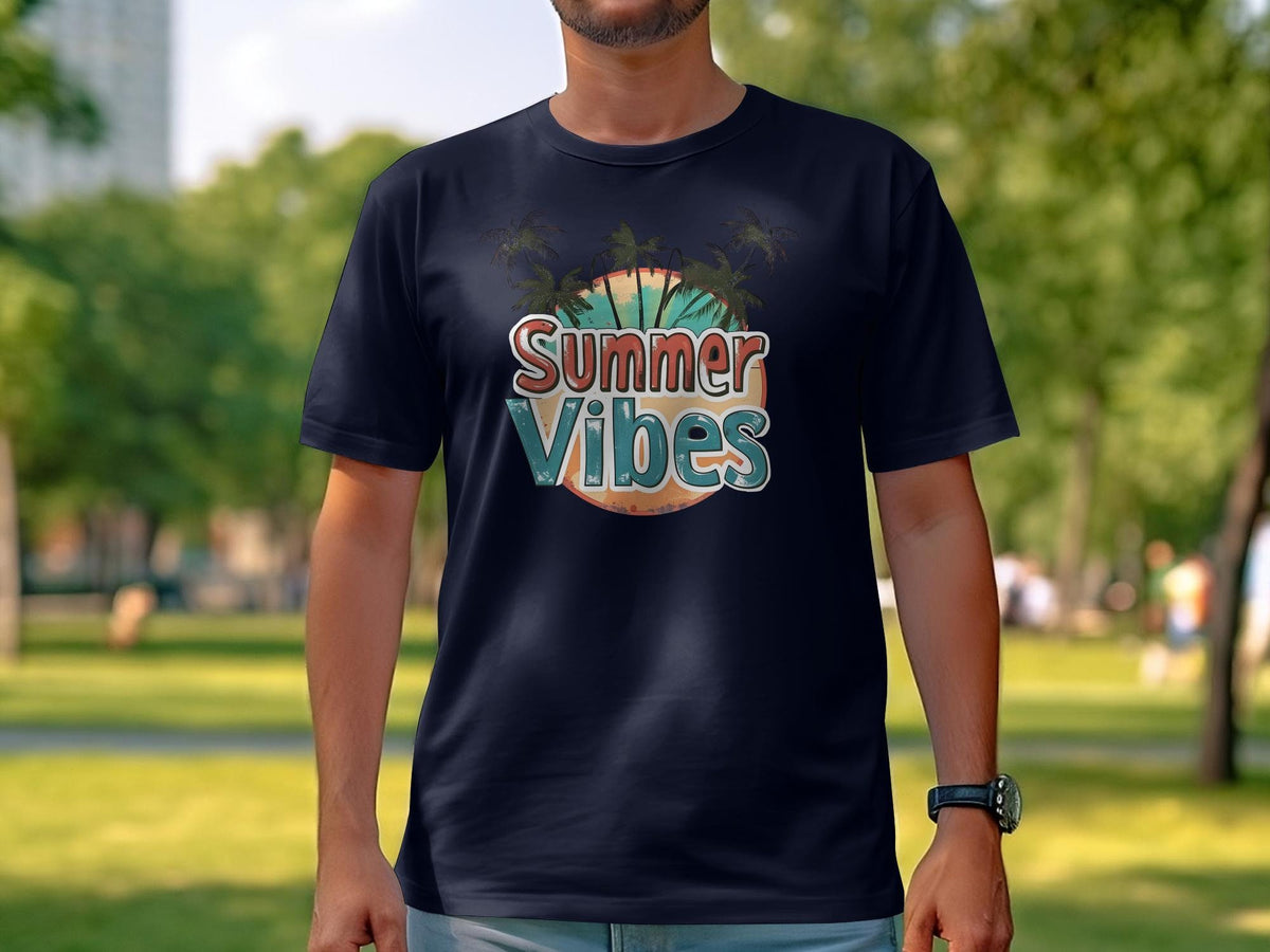 Summer Vibes TShirt with Palm Trees Tropical Beach Graphic Tee Vintage Sunset Style Shirt for Travel Graphic Tee – Premium Graphic · Must-Have Style