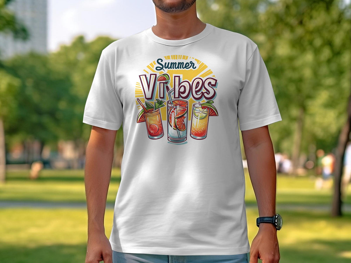 Summer Vibes TShirt with Colorful Cocktail Glasses Tropical Drinks Graphic Tee Sunny Beach Party Top Graphic Tee – Aesthetic Look · Top Pick For Any Outfit