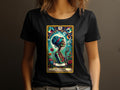 Vibrant Tarot Card TShirt The Stoner Skeleton and Flowers Design Womens Graphic Tee Colorful Artwork Top Astrology Fashion Graphic Tee – Warm & Stylish · Top Pick For Any Outfit