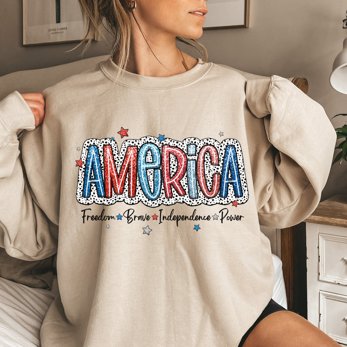 4th of July America DTF Print Transfer with Red White Blue Font Ready to Press Heat Transfer For Patriotic Shirt Designs Direct to Film Graphic Tee – Warm & Stylish · High-Quality Print