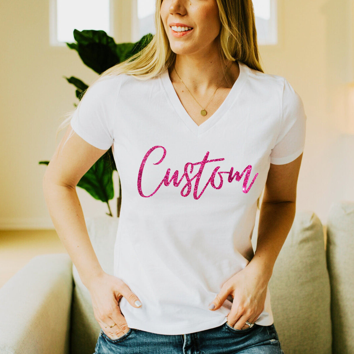 Personalized Glitter T Shirt for Women Custom Shirt Pink Shirt for Young Girl Shirts For Youth Gift Idea for Her Women Empowerment V Neck Graphic Tee – Feel-Good Design · Trending Graphic Apparel