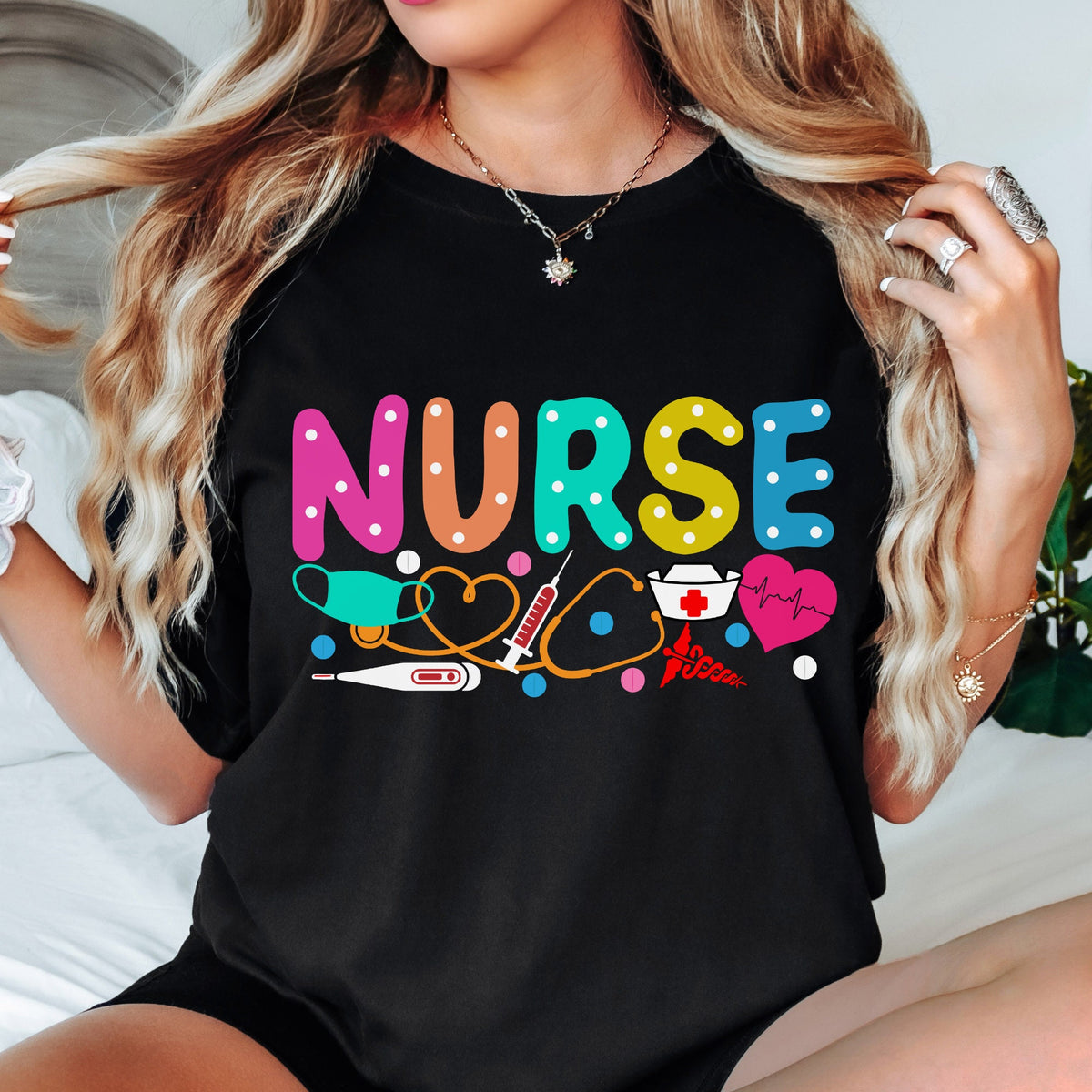 Nurse DTF Ready To Press Nurse Doodles Direct to Film Print Cute Nurse Print Retro Nurse Stuff DTF Print Polka Dot Nurse Design for Shirts Graphic Tee – Warm & Stylish · Great Gift For Fans