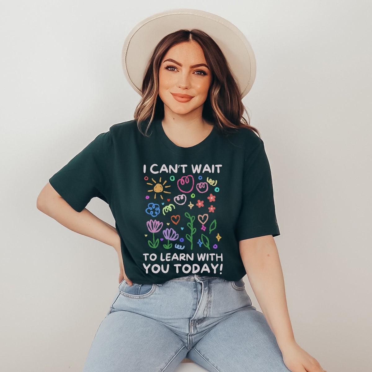 Cute Fourth Grade Teacher Tee with Adorable Doodles I Can39t Wait to Learn With You Today Silly Elementary School Preschool Teacher Shirt Graphic Tee – Easygoing Wear · Top Pick For Any Outfit