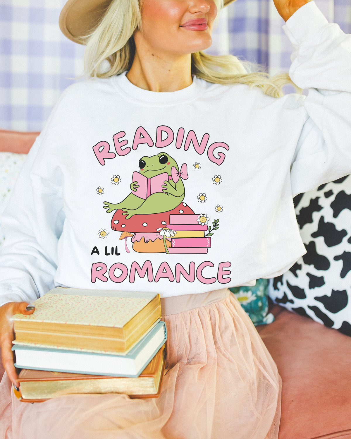 Cute Book Lover Crewneck for Romance Reader Who Loves Adorable 90s Vibes and Coquette Frogs Silly Bookish Romantasy Gift for Girly Bookworm Graphic Tee – Premium Graphic · Must-Have Style