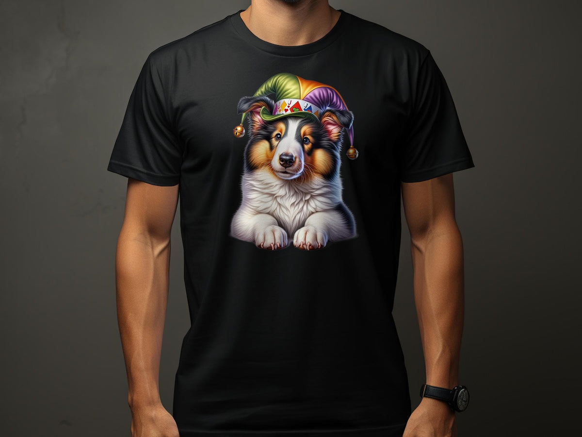 Cute Collie Dog Pup in Jester Hat TShirt Colorful Jester Cap Dog Tee Unique Pet Lover Gift Fun Animal Shirt Graphic Tee – Feel-Good Design · Trending Graphic Apparel