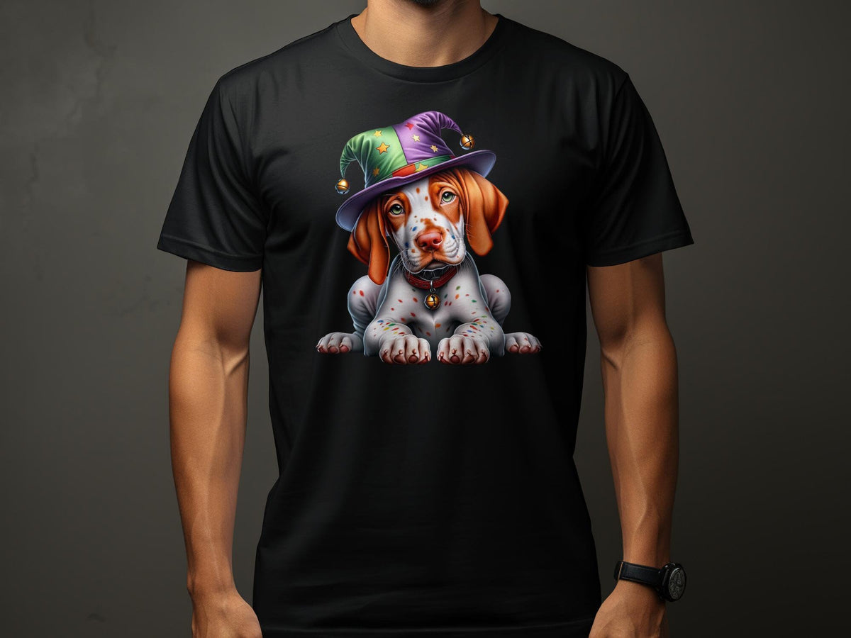Cute Vizsla Dog Puppy in Jester Hat TShirt Colorful Animal Graphic Tee Unique Pet Lover Gift Fun Dog Apparel Graphic Tee – Warm & Stylish · Perfect For Daily Wear