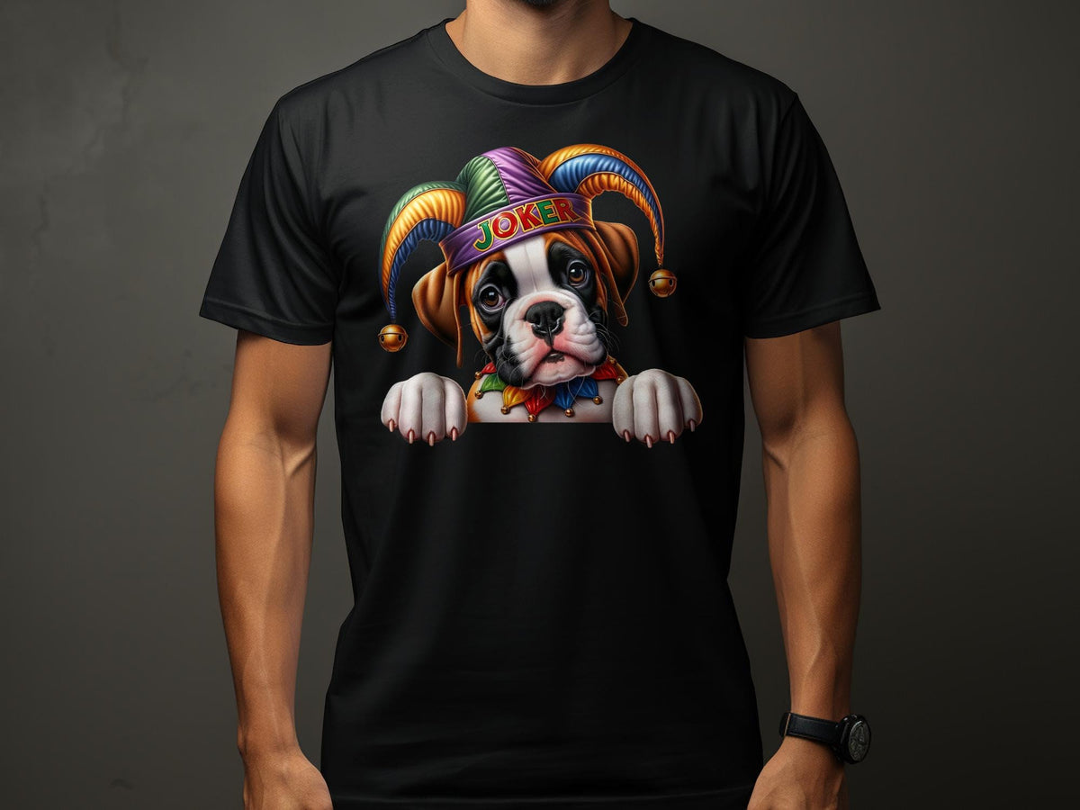 Jester Hat Boxer Dog TShirt Cute Puppy in Colorful Clown Cap Adorable Pet Graphic Tee Fun Animal Lover Gift Unisex Clothing Graphic Tee – Aesthetic Look · Top Pick For Any Outfit
