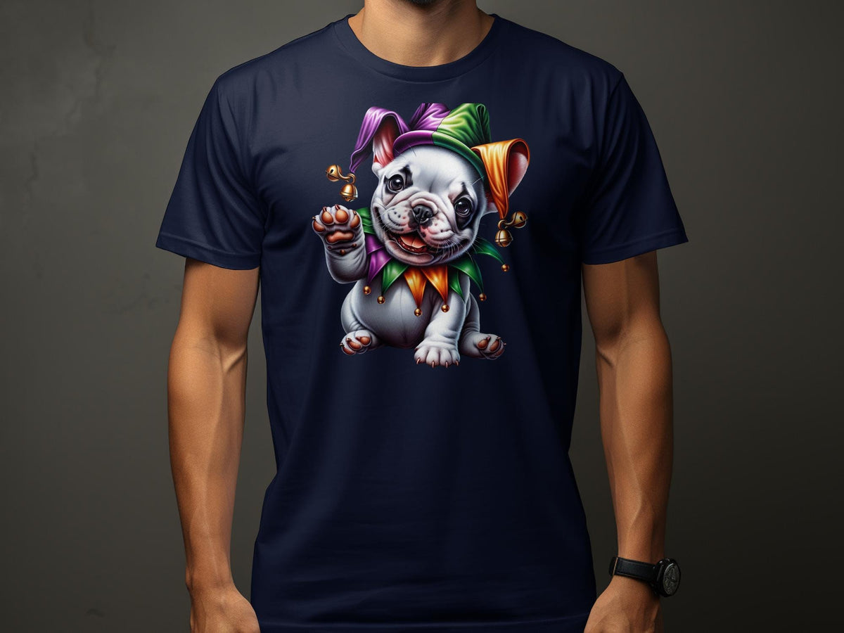 Cute French Bulldog Dog Pup in Jester Hat TShirt Colorful Puppy Graphic Tee Fun Animal Lover Gift Unisex TShirt Design Graphic Tee – Soft Feel · Must-Have Style