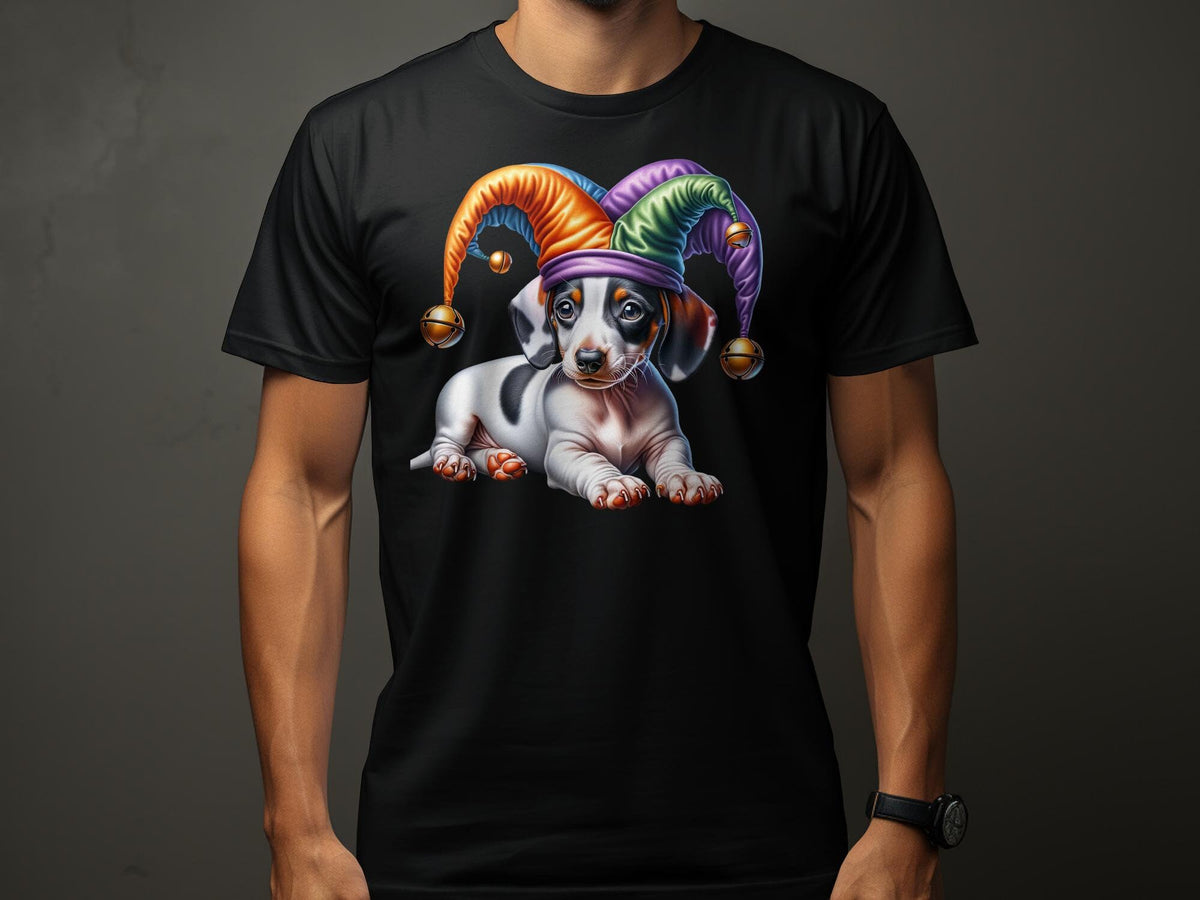 Cute Dachshund Dog Pup in Jester Hat TShirt Colorful Puppy Unisex Dog Lover Tee Gift for Pet Owners Animal Graphic Shirt Graphic Tee – Bold Style · Trending Graphic Apparel