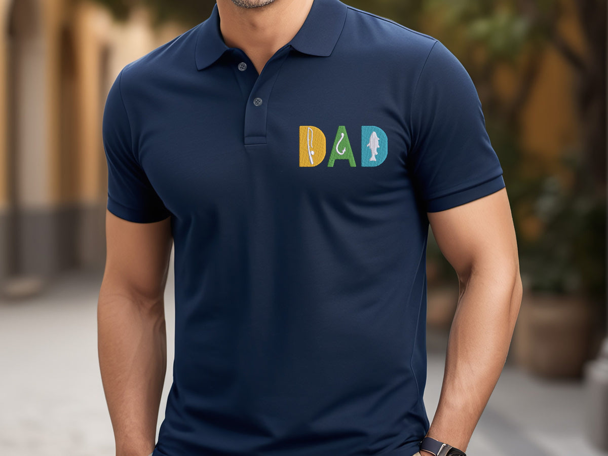 Dad Embroidery ShirtFather Day GiftFather Embroidery ShirtFather Birthday GiftFishing ShirtHooking Polo ShirtFunny Father Polo Graphic Tee – Premium Graphic · Great Gift For Fans