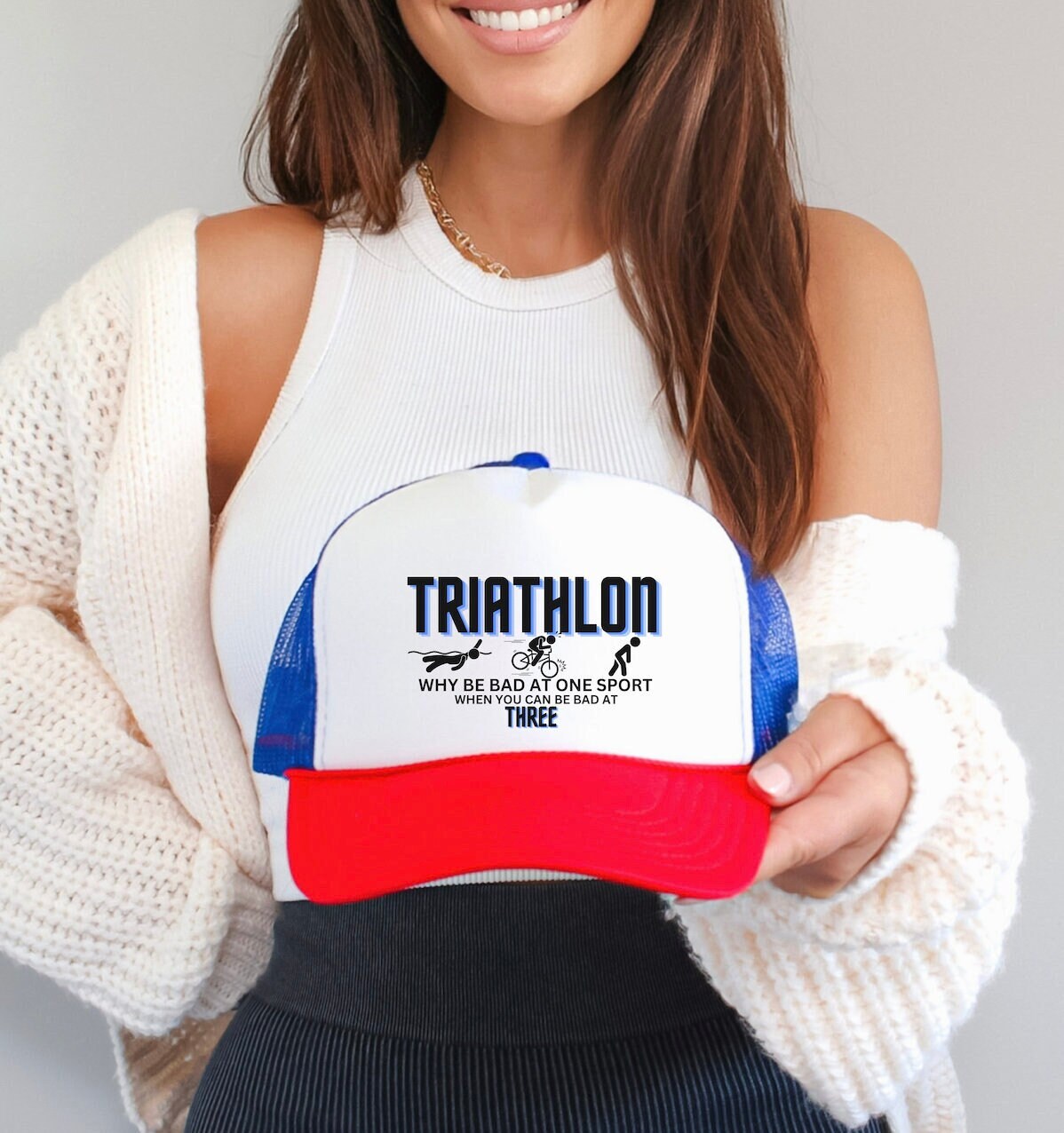 Triathlon Funny Slogan Trucker Cap gift him gift her triathlete gear triathlon hat Graphic Tee – Everyday Comfort · Trending Graphic Apparel