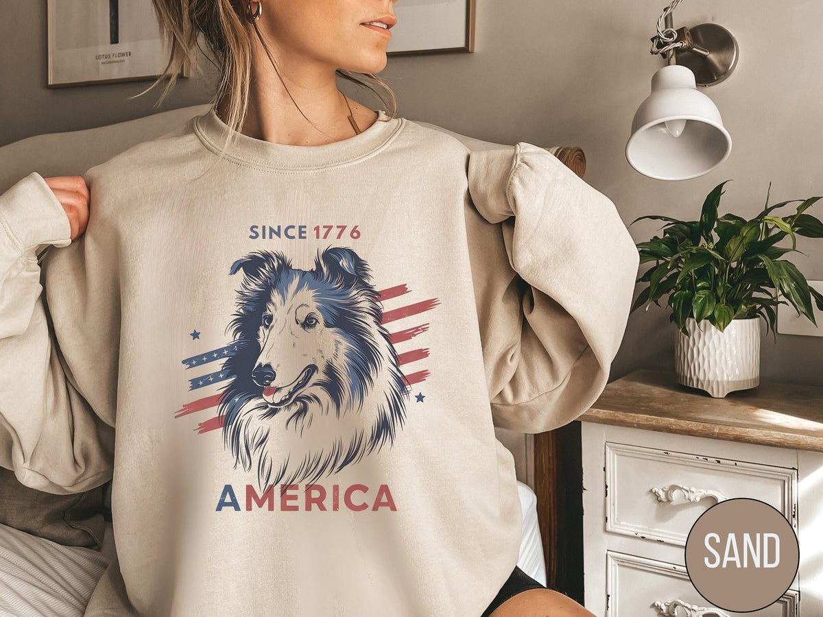 Rough Collie Sweatshirt 4th of July Collie shirt Collie Mom Sweater Patriot Collie mom Gift Rough Collie shirt Its a Rough life shirt Sweatshirt – Cozy Vibes · High-Quality Print