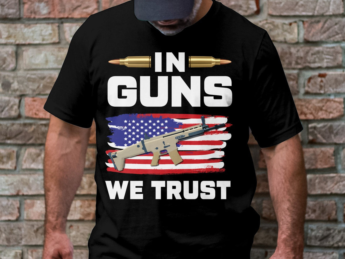 In Guns We Trust T Shirt Patriotic American Flag Gun Design Second Amendment Rights Apparel Pro Gun Rights Shirt Graphic Tee – Easygoing Wear · Great Gift For Fans