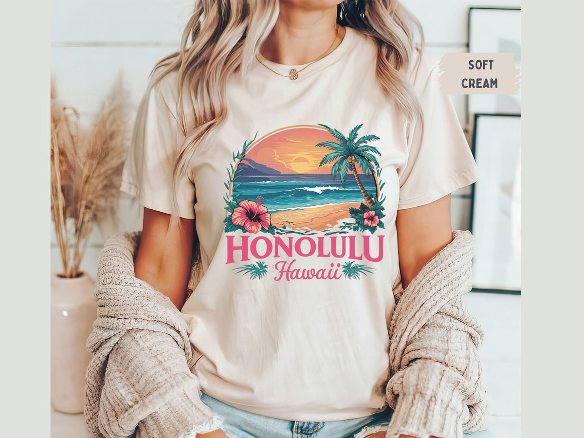Honolulu shirt Hawaii T shirt Beach tshirt Hawaii gift for her Hibiscus shirt Beachy t shirt Summer Gifts Surf tshirt Aloha Sweatshirt Sweatshirt – Soft Feel · High-Quality Print
