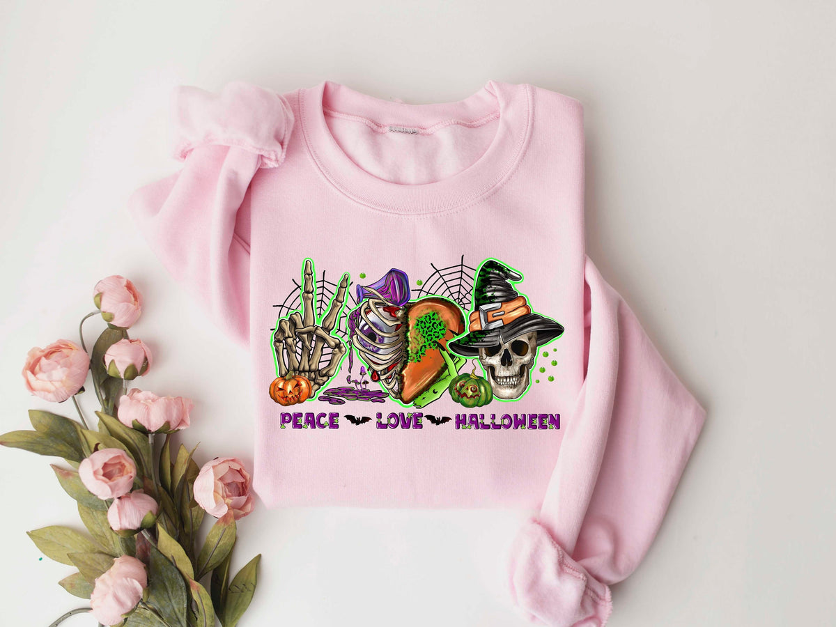 Peace Love Halloween Sweatshirt Gift for Halloween Happy Halloween Sweatshirt Peace Love Halloween Tee Pumpkin Halloween Gift Sweatshirt – Cozy Vibes · Trending Graphic Apparel