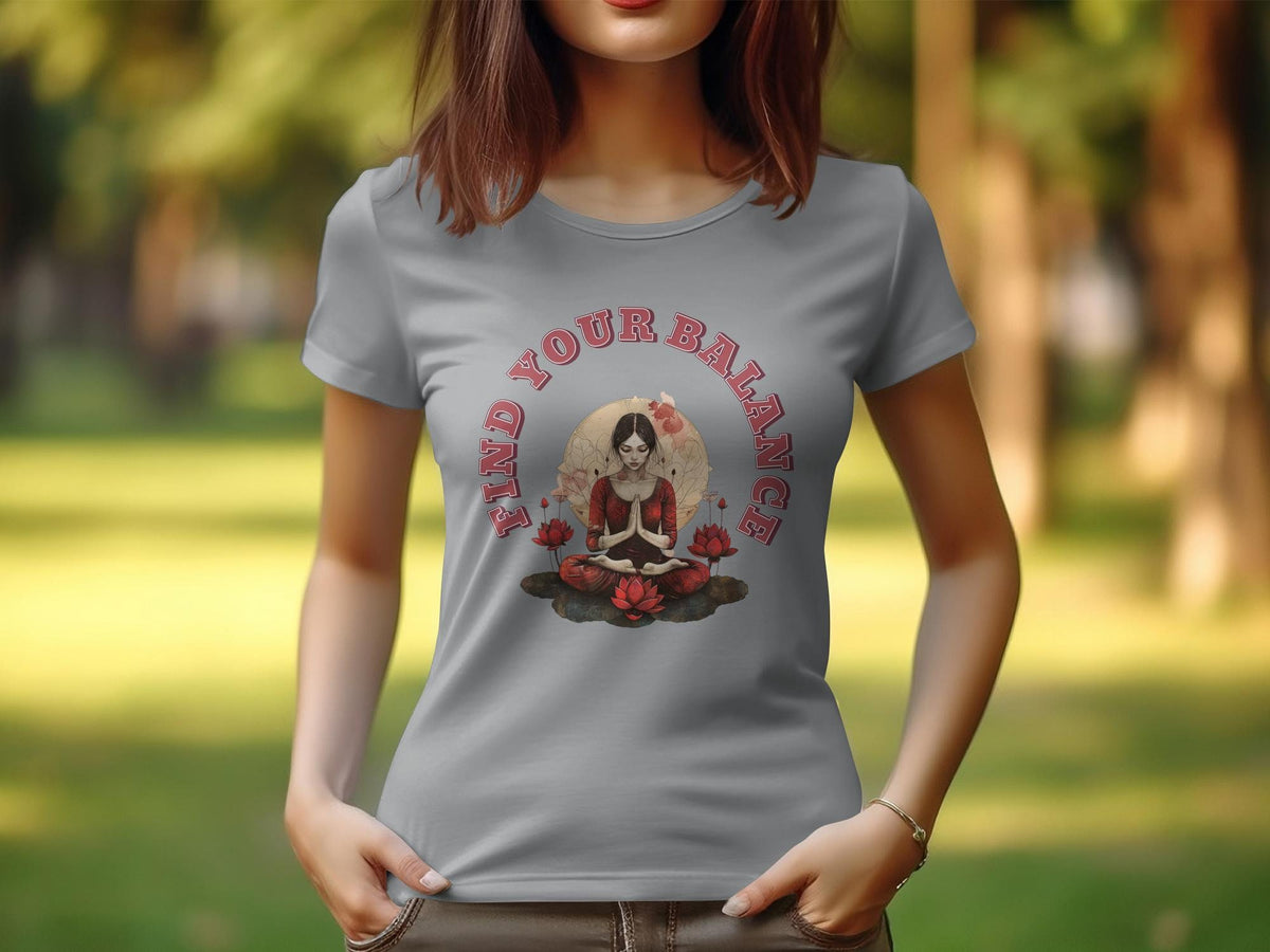 Womens Yoga Design TShirt Zen Tee with Find Your Balance Print Mindfulness Yoga Top Meditative Lotus Flower Graphic Tee 4 Graphic Tee – Fan Favorite · Top Pick For Any Outfit