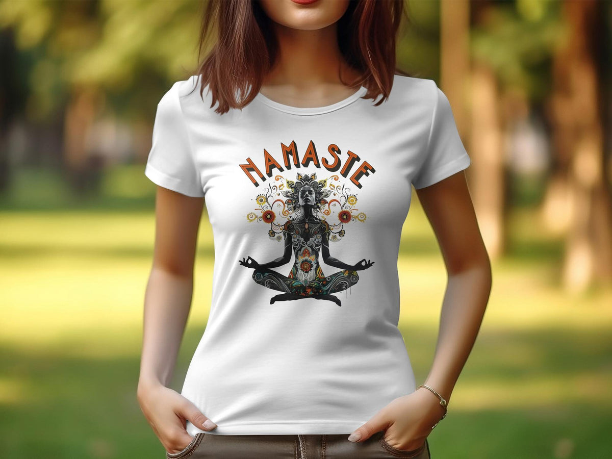 Namaste Yoga T Shirt for Women Zen Design Tee Meditation Shirt Spiritual T Shirt for Women Artistic Yoga Top 5 Graphic Tee – Premium Graphic · Great Gift For Fans