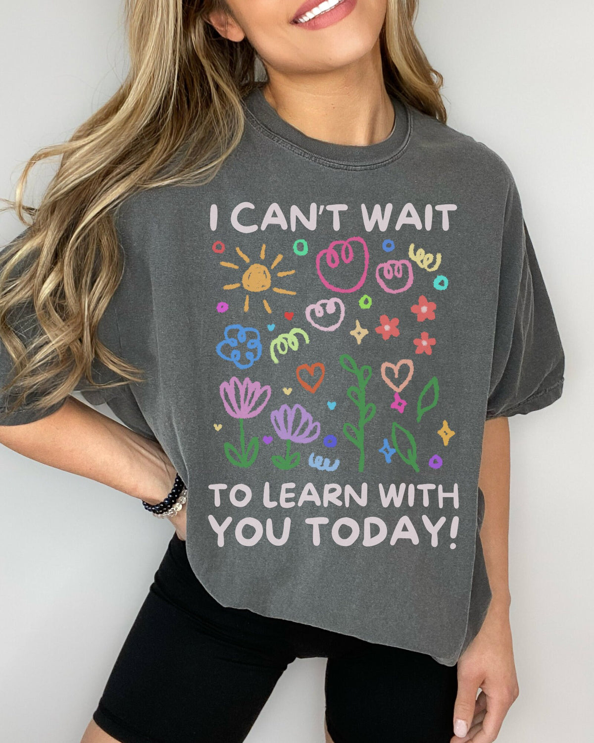 Cute Second Grade Teacher Tee with Adorable Doodles I Can39t Wait to Learn With You Today Silly Elementary School Preschool Teacher Shirt Graphic Tee – Easygoing Wear · Must-Have Style