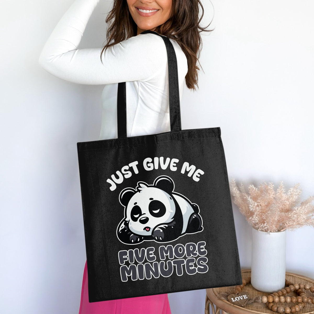 Cute Panda Tote Bag Lazy Design For Lazy People Funny Gift Just Give Me Five More Minutes Tote Bag Adorable Animal Print Tote Bag – Feel-Good Design · Top Pick For Any Outfit