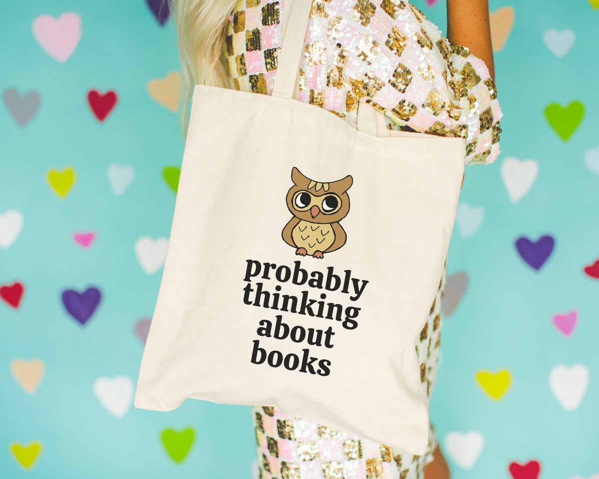 Cute Reading Tote for Bookworm Who Loves Owls Probably Thinking About Books Y2K Aesthetic Tote for Kid Who Loves Books Animal Lover Gift Tote Bag – Easygoing Wear · Trending Graphic Apparel