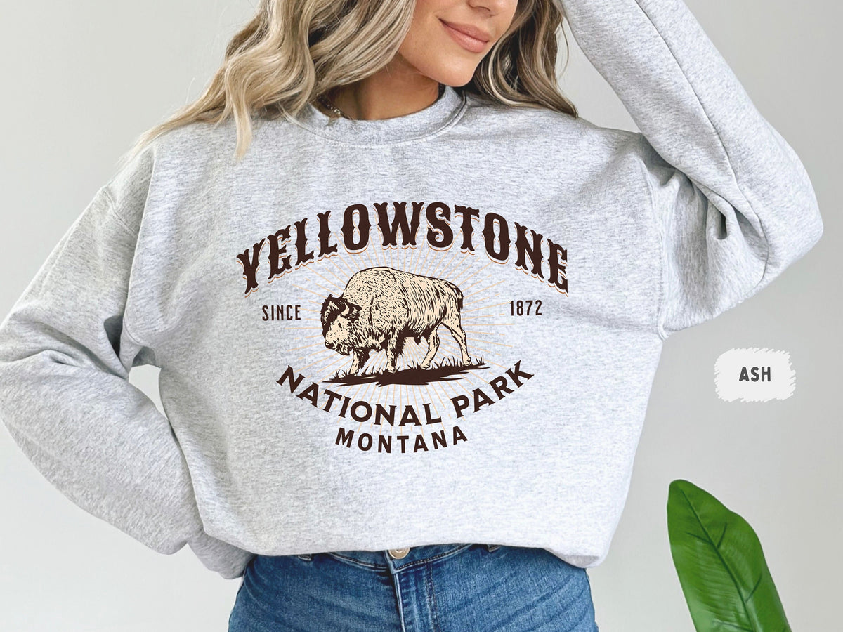Vintage Yellowstone SweatShirt Bison Yellowstone National Park Sweater Montana Vintage Inspired gift Yellowstone National Park Souvenir Sweatshirt – Easygoing Wear · Great Gift For Fans