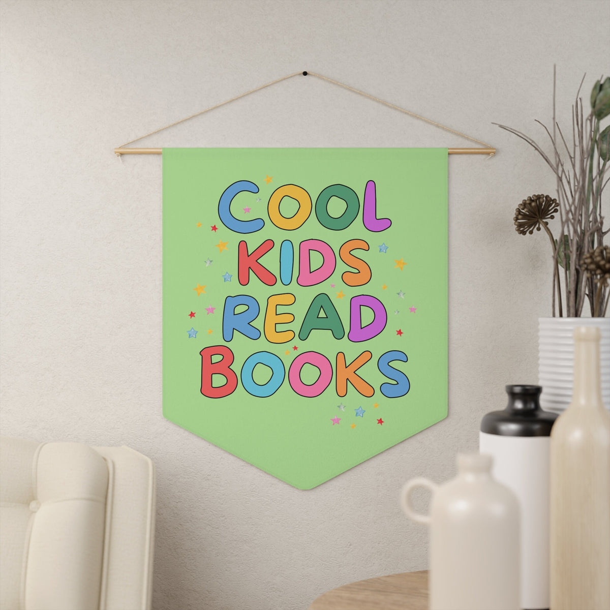 Cute Reading Teacher Wall Pennant for Kindergarten Teacher or Elementary Principal Cool Kids Read Books Colorful Bookish Gift Book Lover Graphic Tee – Feel-Good Design · High-Quality Print