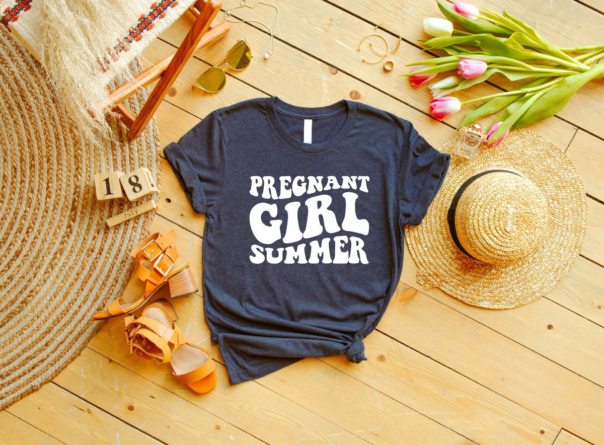Pregnant Girl Summer Shirt Pregnant Shirt Baby Announcement Tee Pregnancy Reveal Summer Pregnant Gift Gift for New Mom Mom To Be Shirt Graphic Tee – Soft Feel · High-Quality Print