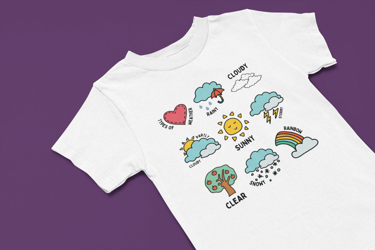 Cute Weather Pattern Shirt for Elementary Aged Kid Who Loves Science and Learning About Weather Cute First Day of School Tee for Daughter Graphic Tee – Warm & Stylish · Trending Graphic Apparel