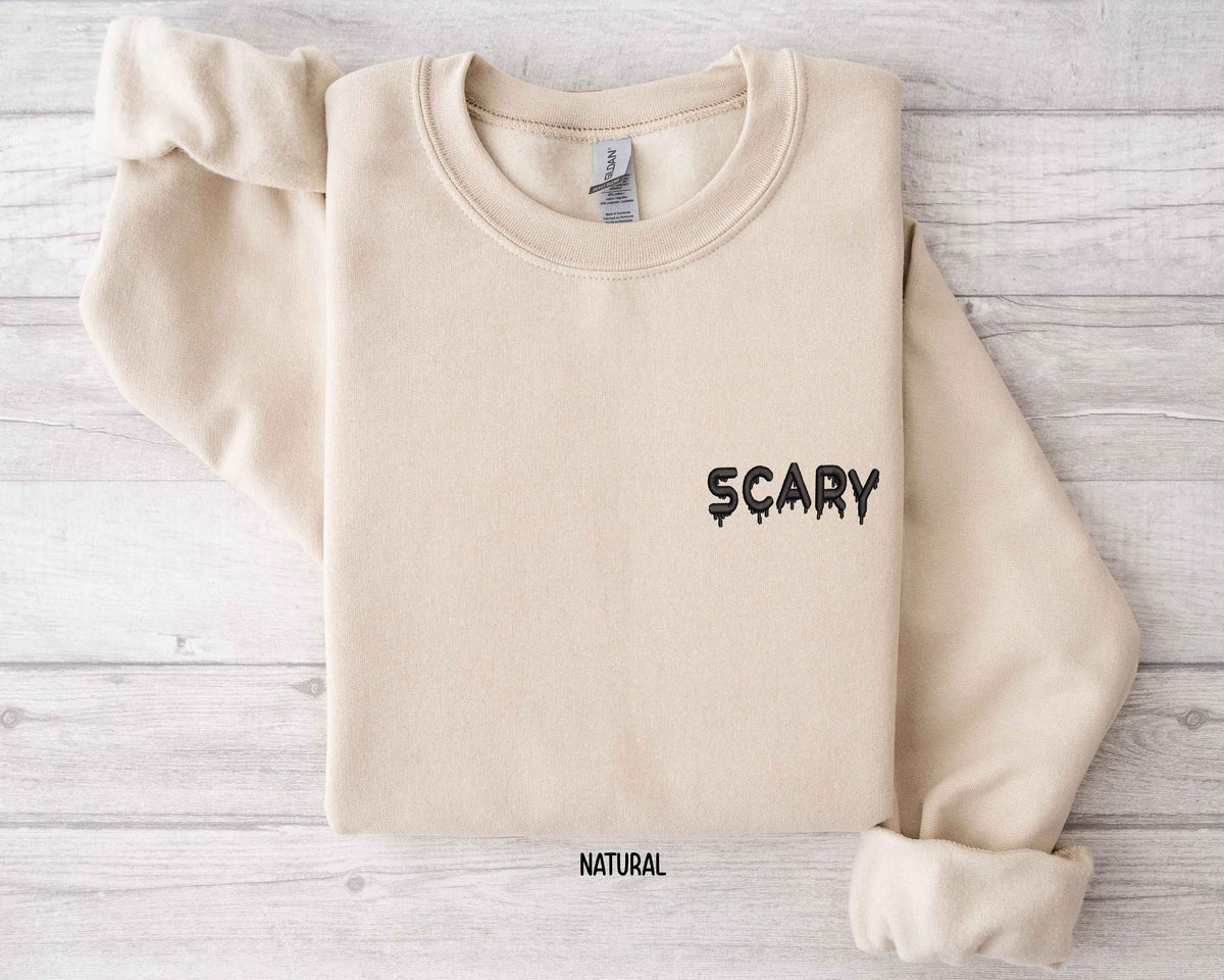 Embroidered Scary Sweatshirt Embroidered Halloween Shirt Scary Shirt Scary Sweater Spooky Shirt Halloween Shirt Halloween Sweatshirt Sweatshirt – Soft Feel · Trending Graphic Apparel