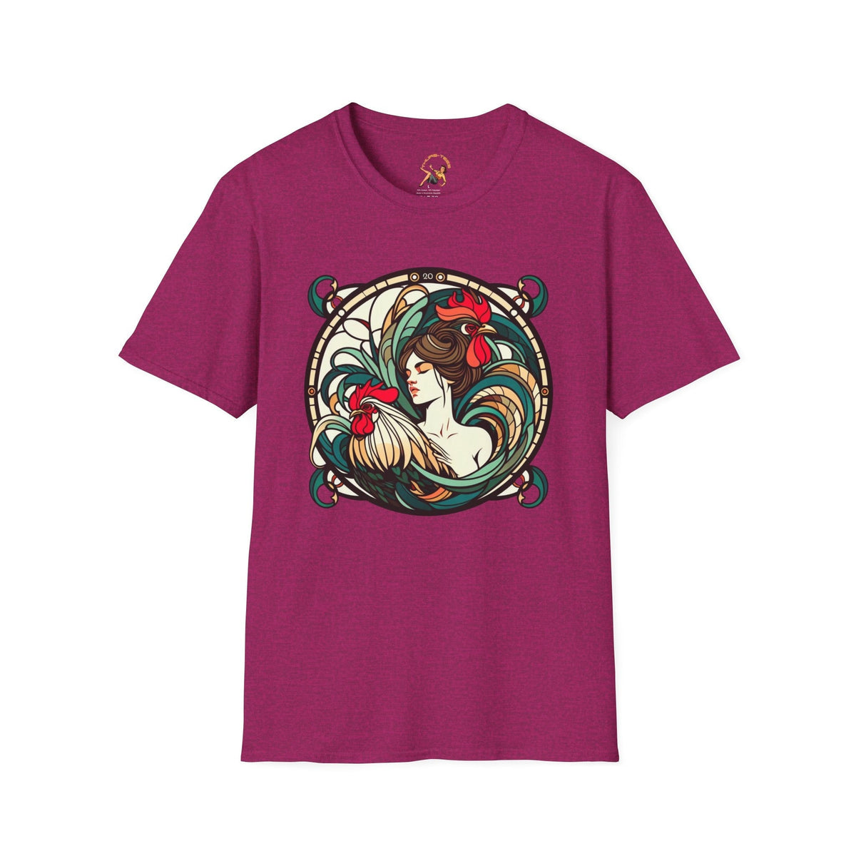 Rooster T Shirt Art Nouveau Beautiful Woman Tee Farm Animals Shirt Strange Rooster Hair Graphic Tee – Bold Style · High-Quality Print