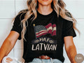 Latvian shirt Half Latvian shirt Latvia Flag shirt Latvian heritage Tshirt Riga Skyline Shirt gift for latvian Latvia Landmark Latvian Gift Graphic Tee – Soft Feel · Perfect For Daily Wear