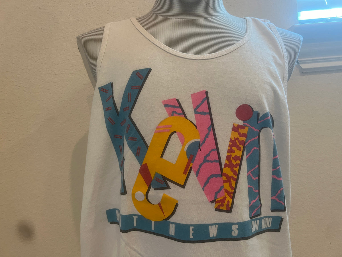 Vintage 9039s Kevin Matthews AM 1000 Radio Station White shirt Tank Top Size XL Tank Top – Easygoing Wear · Trending Graphic Apparel
