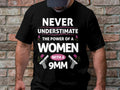 Never Underestimate The Power of a Woman with a 9mm Shirt Empowering Women39s T Shirt Feminist Quote Tee Girl Power Gun Shirt Graphic Tee – Fan Favorite · Great Gift For Fans