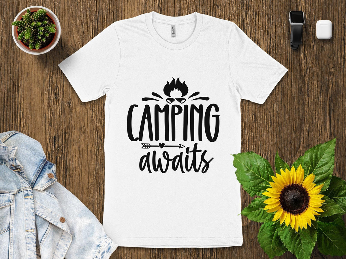 Outdoor Adventure Camping Awaits T Shirt Unisex Campfire Graphic Tee Nature Lover Gift Casual Hiking Shirt Wilderness Travel Top Graphic Tee – Cozy Vibes · Must-Have Style