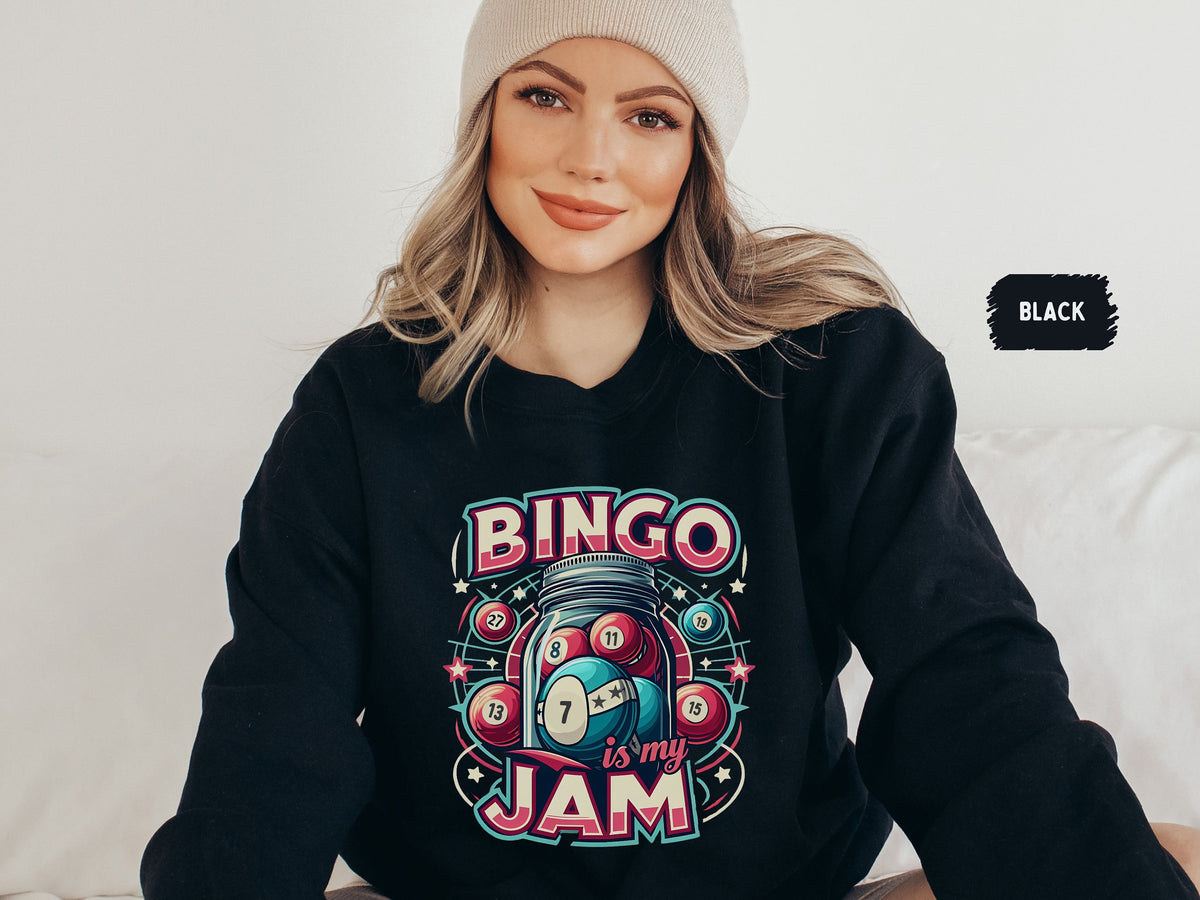 Bingo is my Jam Sweatshirt Bingo Sweatshirt Bingo Lover Funny Bingo Player shirt Bingo Game Vintage Shirt Gift for Bingo Lover Retro Bingo Sweatshirt – Cozy Vibes · Perfect For Daily Wear