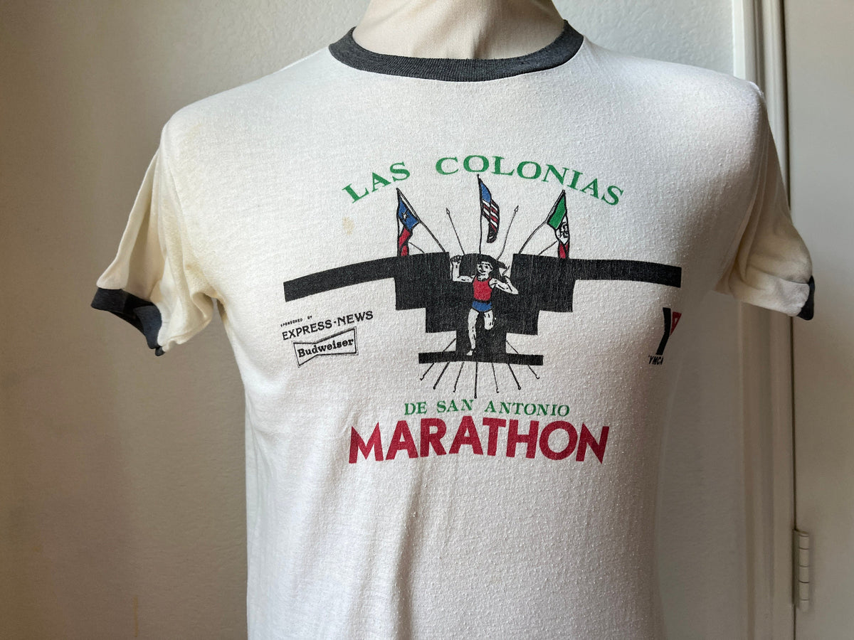Vintage 8039s Las Colonias De San Antonio Marathon TShirt Size M Graphic Tee – Aesthetic Look · High-Quality Print