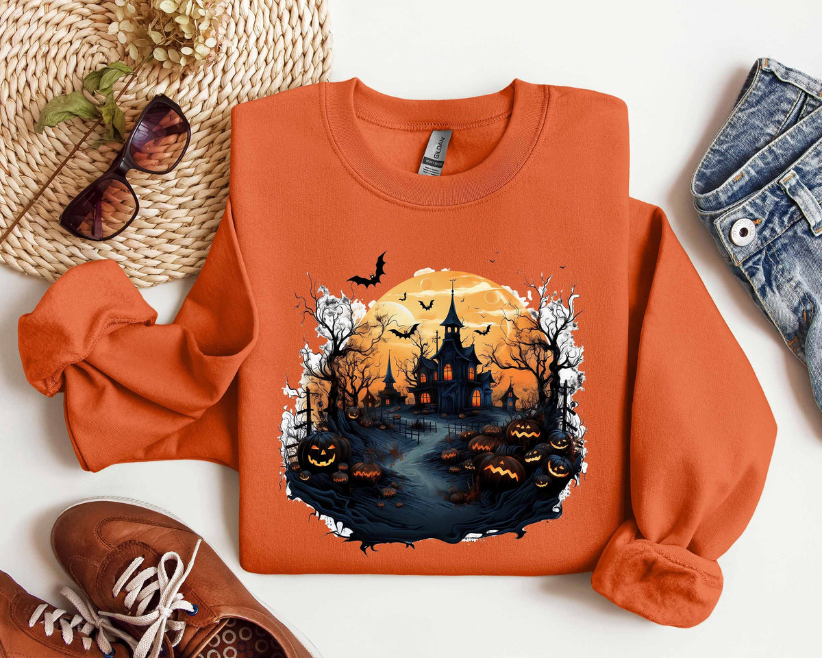Spooky Castle With Bat Sweatshirt Cute Women39s Spooky Castle Halloween Tee Country Halloween Shirt Retro Halloween Castle Shirt Sweatshirt – Warm & Stylish · Trending Graphic Apparel
